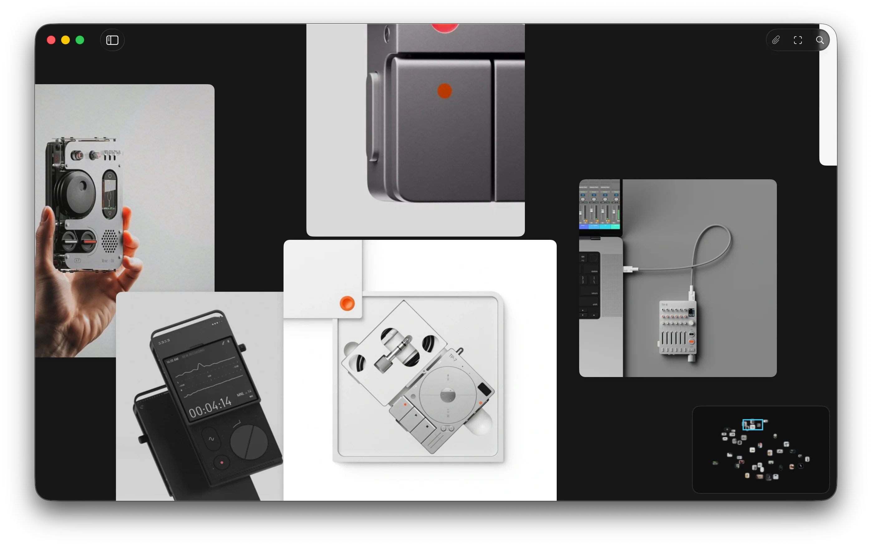 Reference Board canvas on Mac showing a loose arrangement of product design references