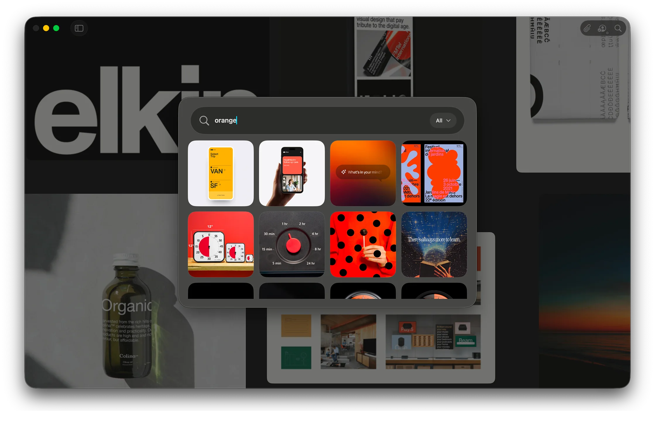Reference Board showing visual search results
