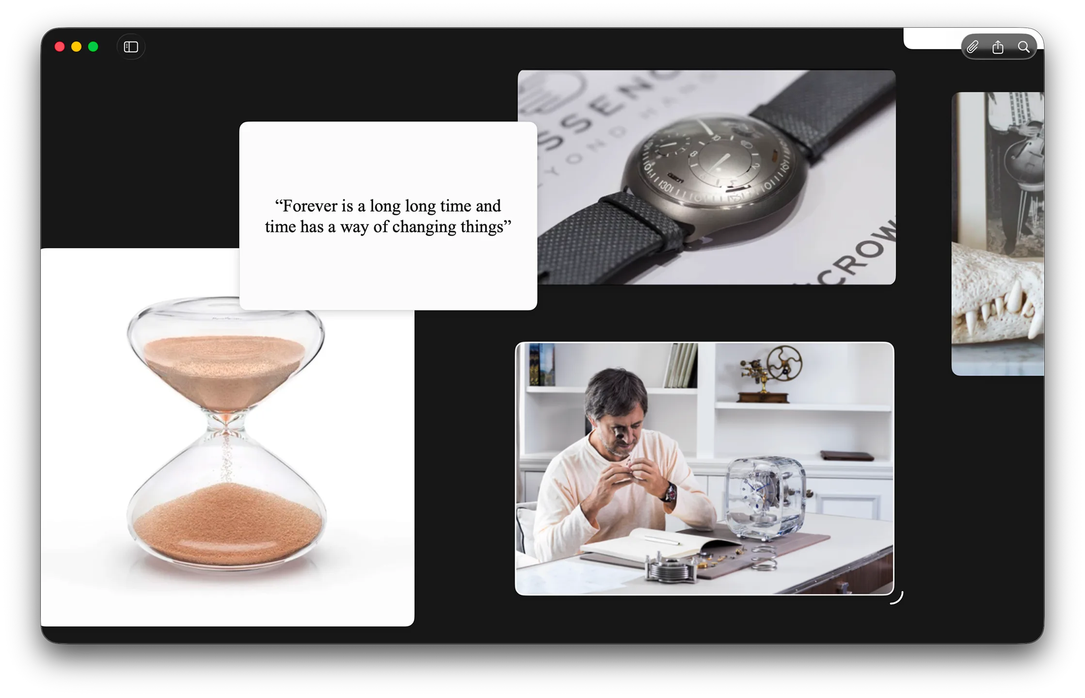Reference Board mixing images, quotes, and video together
