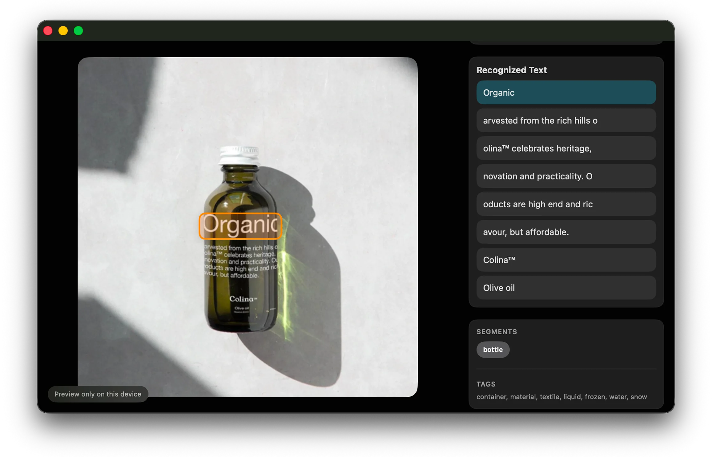Reference Board recognizing text inside an image