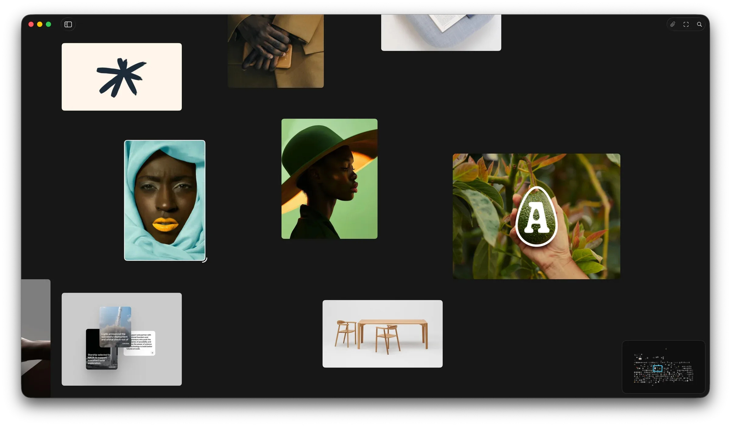 Reference Board showing an expansive moodboard canvas
