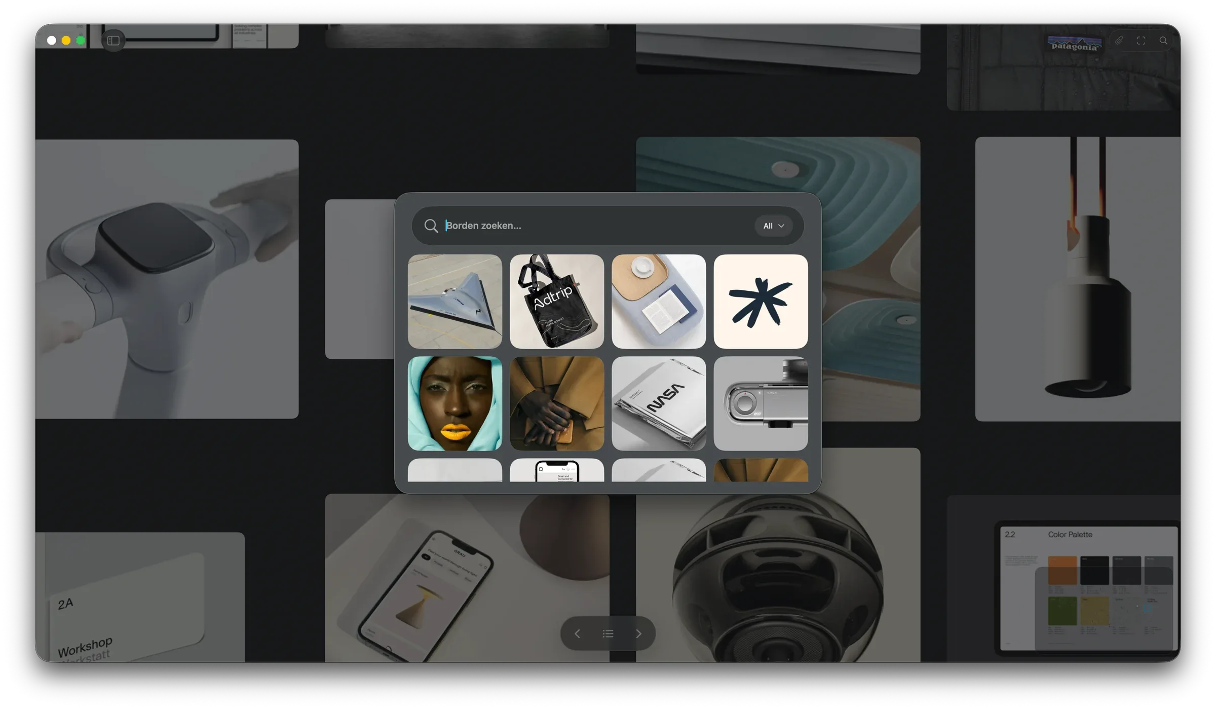 Reference Board showing visual search results across a library