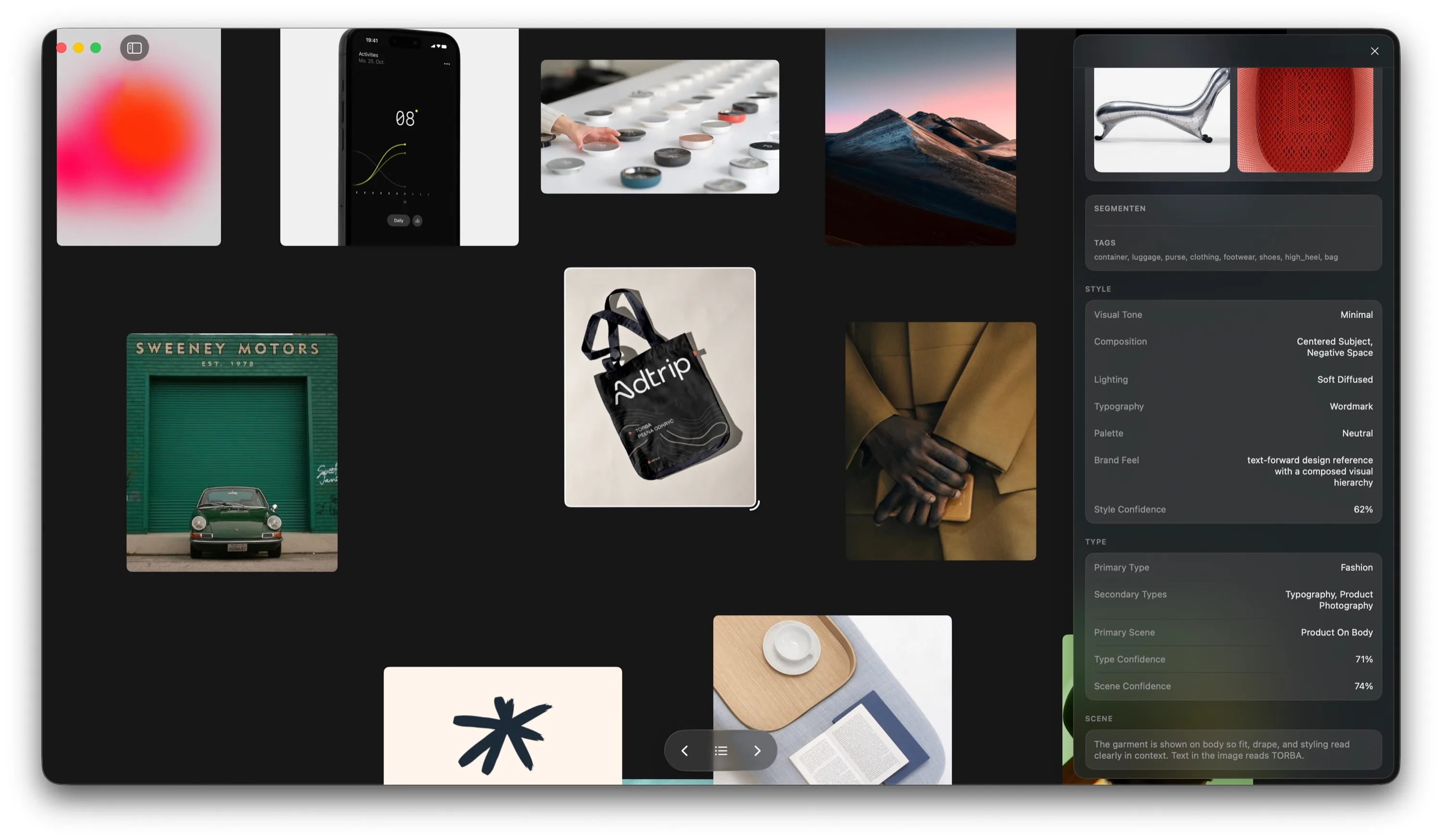 Reference Board showing automatic tags, descriptions, and color detection