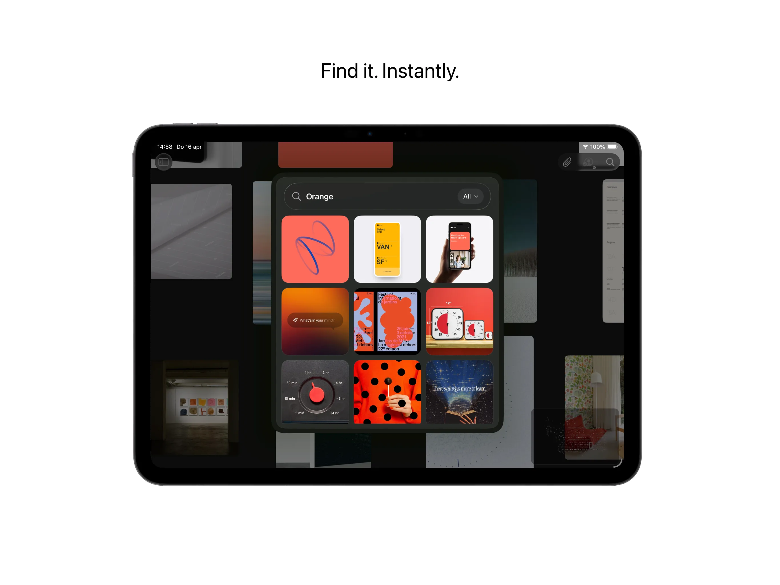 Reference app screen on iPad