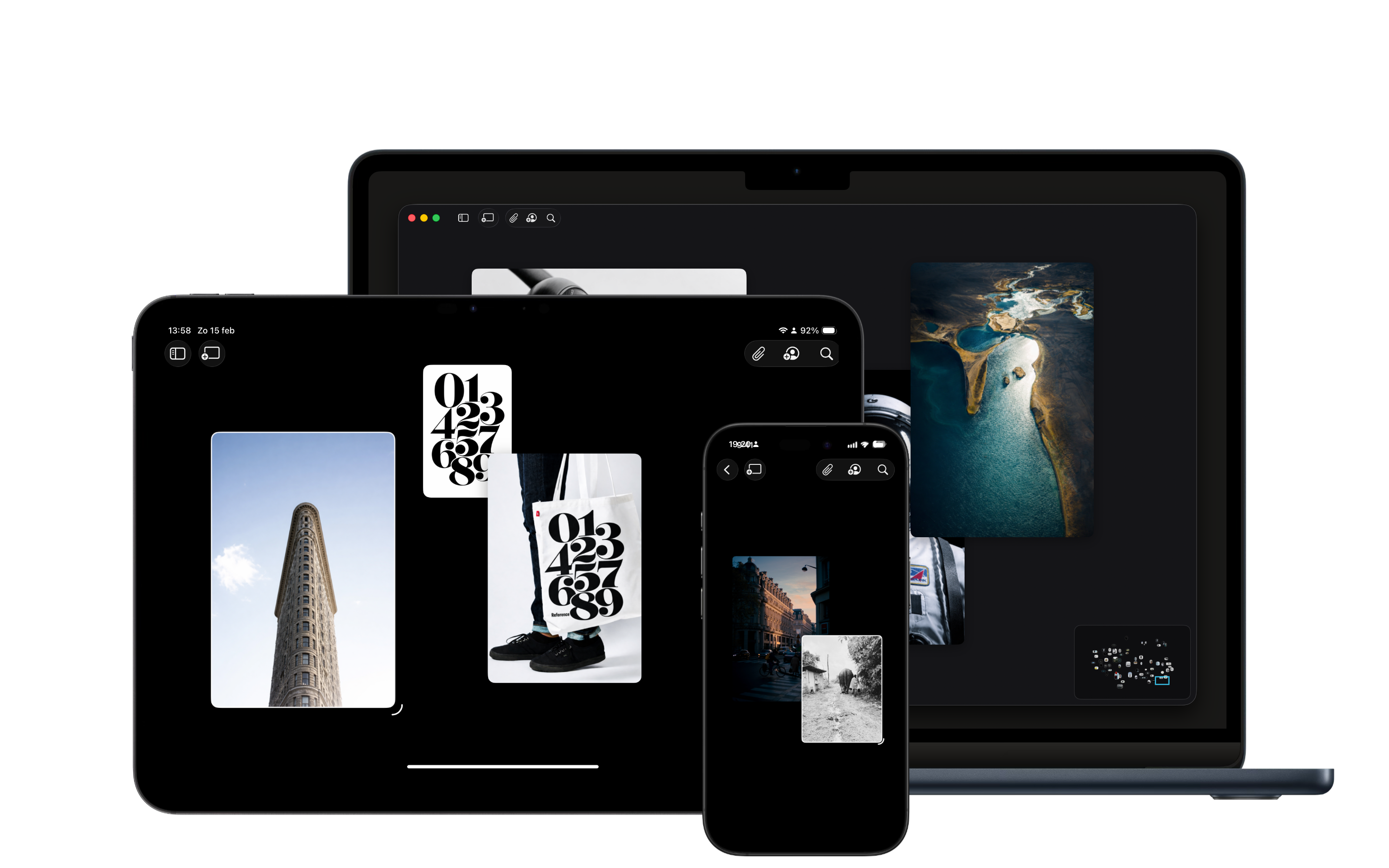 Reference app shown across iPhone, iPad, and Mac