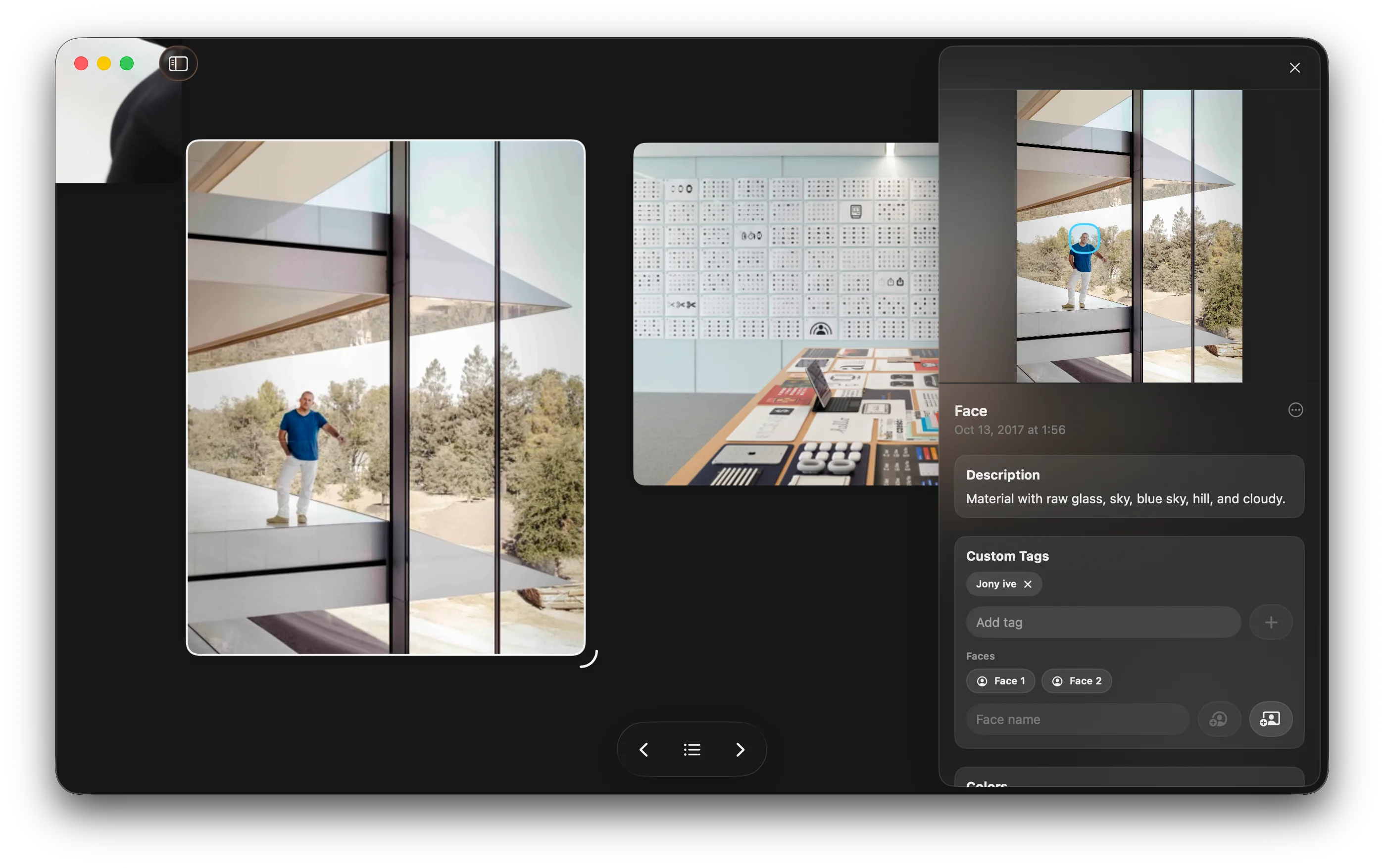 Reference Board showing a visual board with item details, custom tags, suggested tags, and named faces