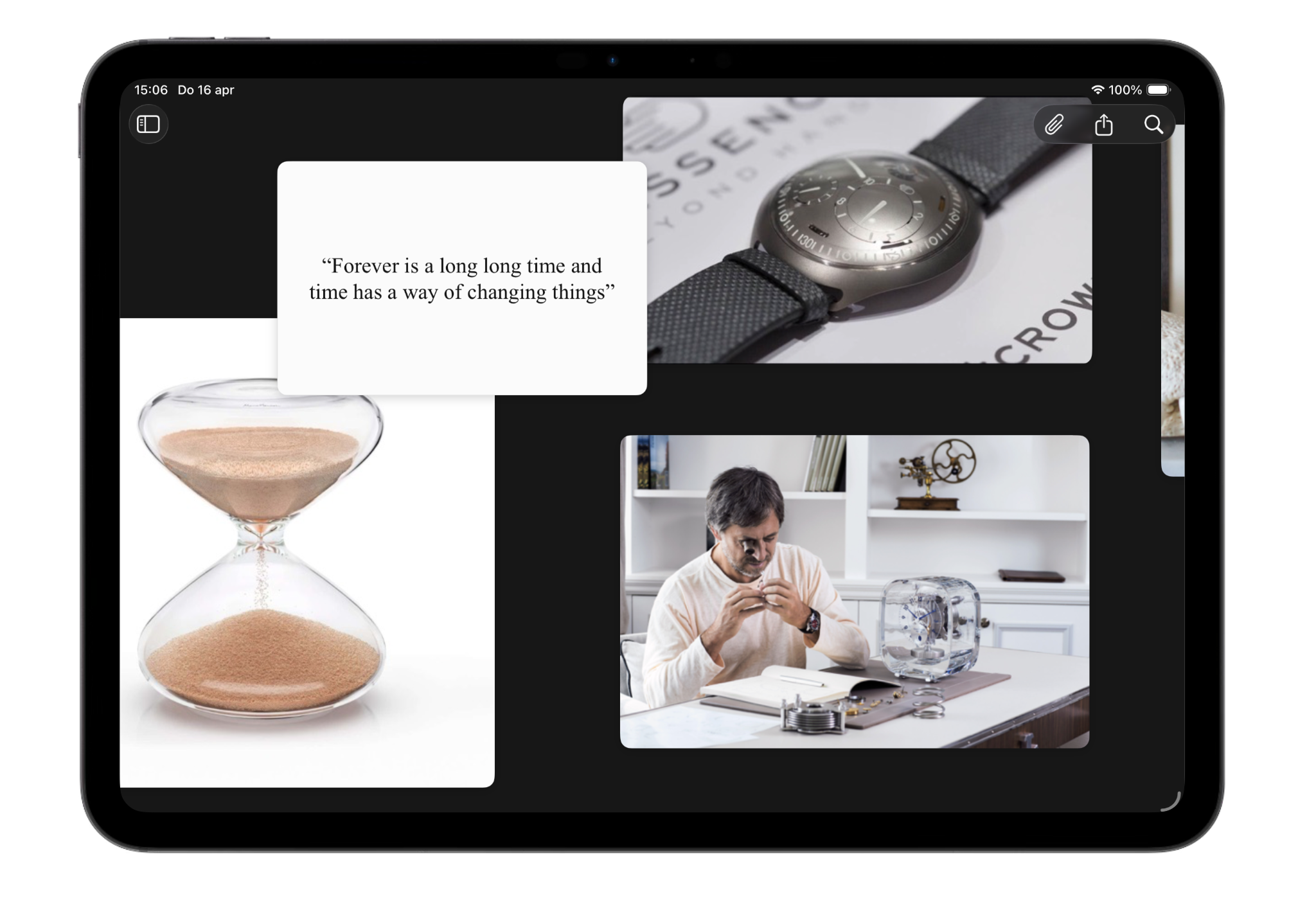Reference Board iPad canvas with images and a quote card